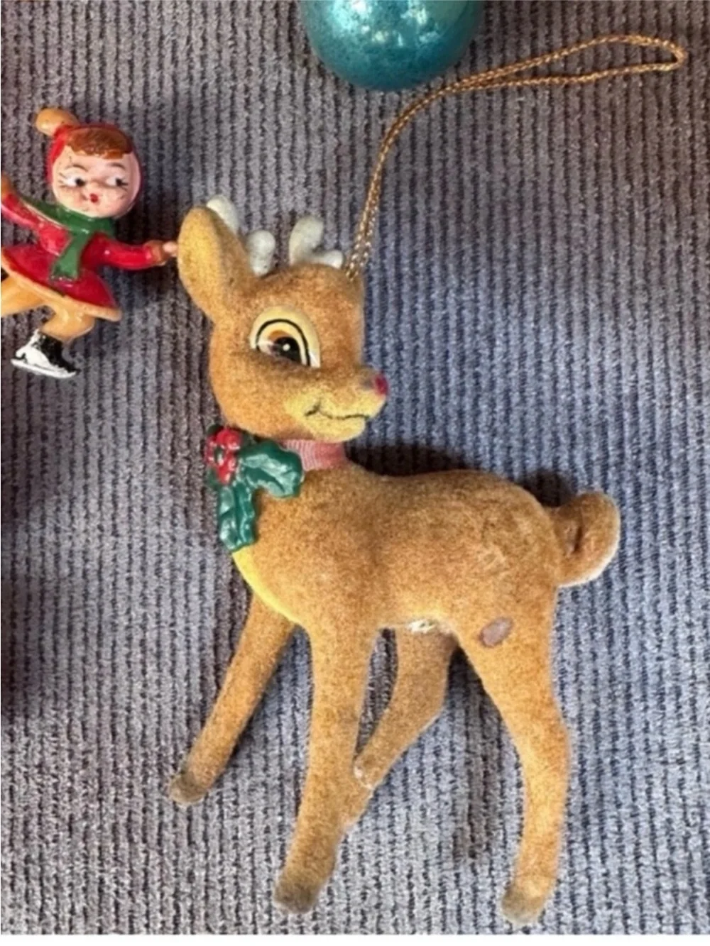 Vintage Christmas elf knee hugger reindeer Santa ornaments lot